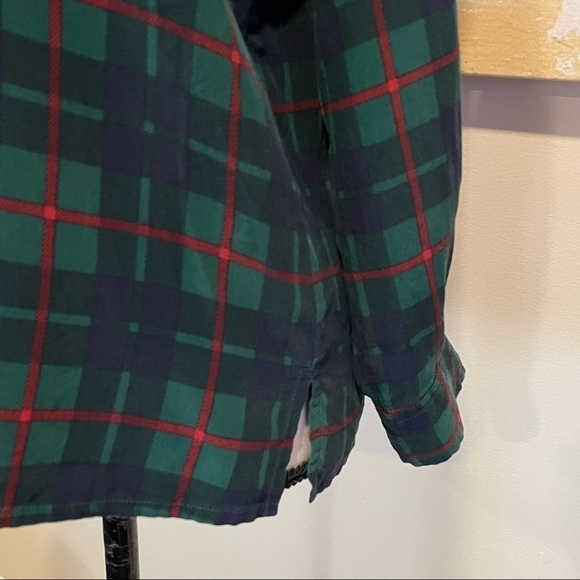 Pendleton 100% Silk Green Blue Plaid Collared Button Front Blouse Sz 8 Petite - Picture 3 of 5